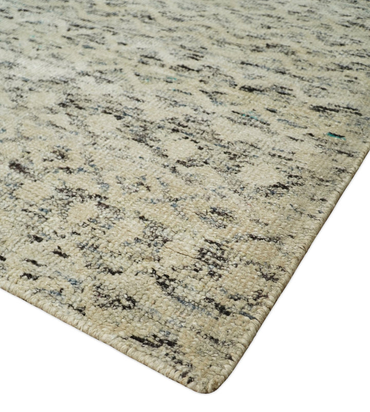 9x12 Hand Knotted Beige and Brown Modern Contemporary Southwestern Tribal Trellis Recycled Silk Area Rug | OP18 - The Rug Decor