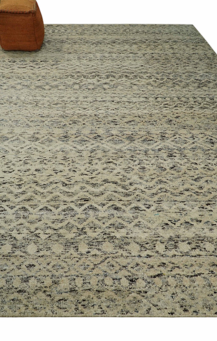 9x12 Hand Knotted Beige and Brown Modern Contemporary Southwestern Tribal Trellis Recycled Silk Area Rug | OP18 - The Rug Decor