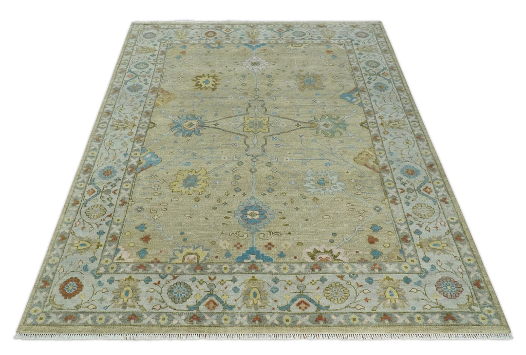 9x12 Hand Knotted Beige and Ivory Floral Traditional Persian Oushak Wool Rug | TRDCP1205912S - The Rug Decor