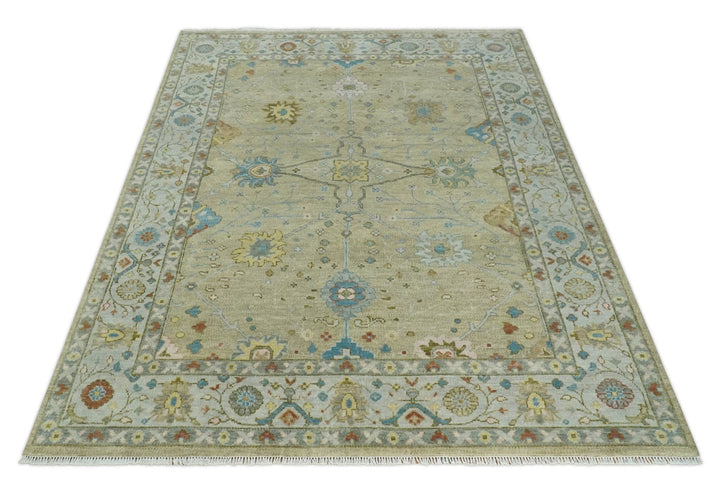 9x12 Hand Knotted Beige and Ivory Floral Traditional Persian Oushak Wool Rug | TRDCP1205912S - The Rug Decor