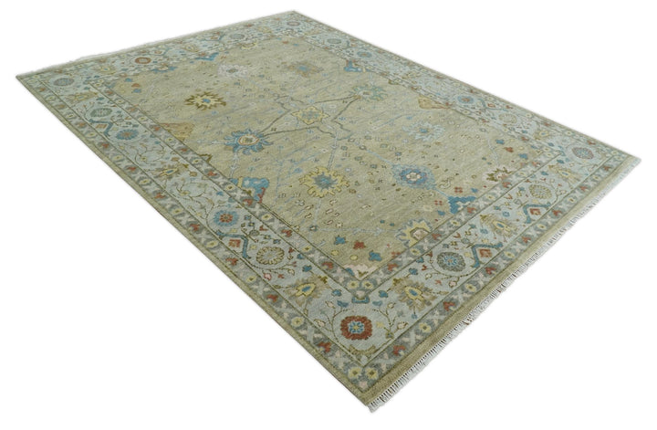 9x12 Hand Knotted Beige and Ivory Floral Traditional Persian Oushak Wool Rug | TRDCP1205912S - The Rug Decor