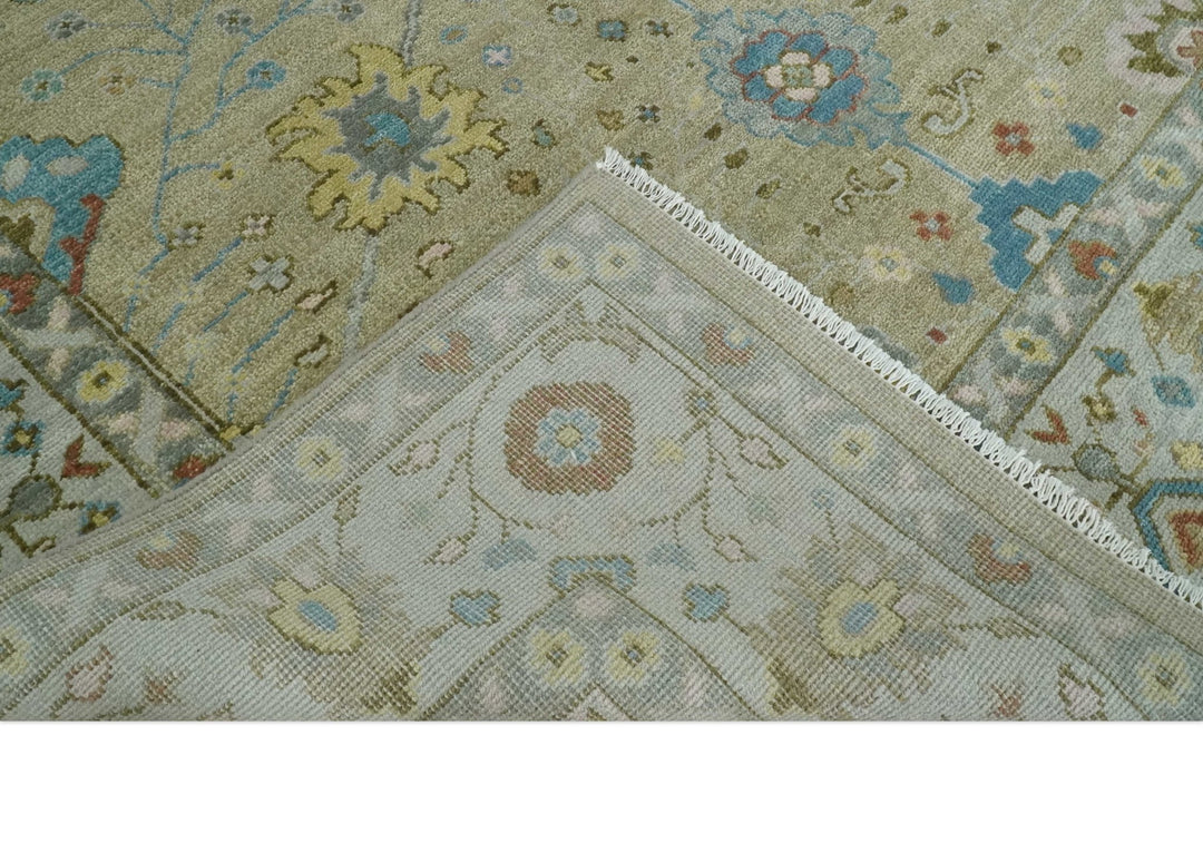 9x12 Hand Knotted Beige and Ivory Floral Traditional Persian Oushak Wool Rug | TRDCP1205912S - The Rug Decor