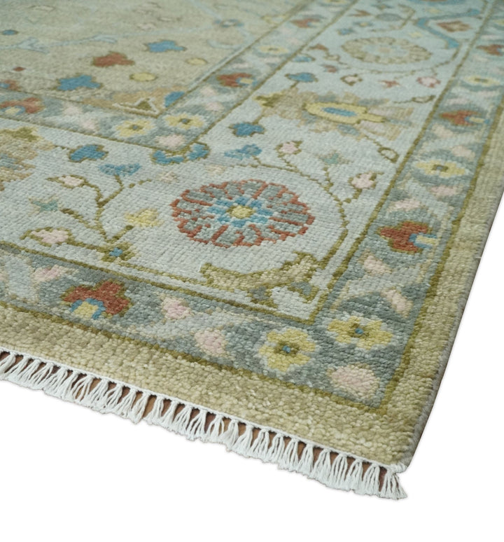 9x12 Hand Knotted Beige and Ivory Floral Traditional Persian Oushak Wool Rug | TRDCP1205912S - The Rug Decor