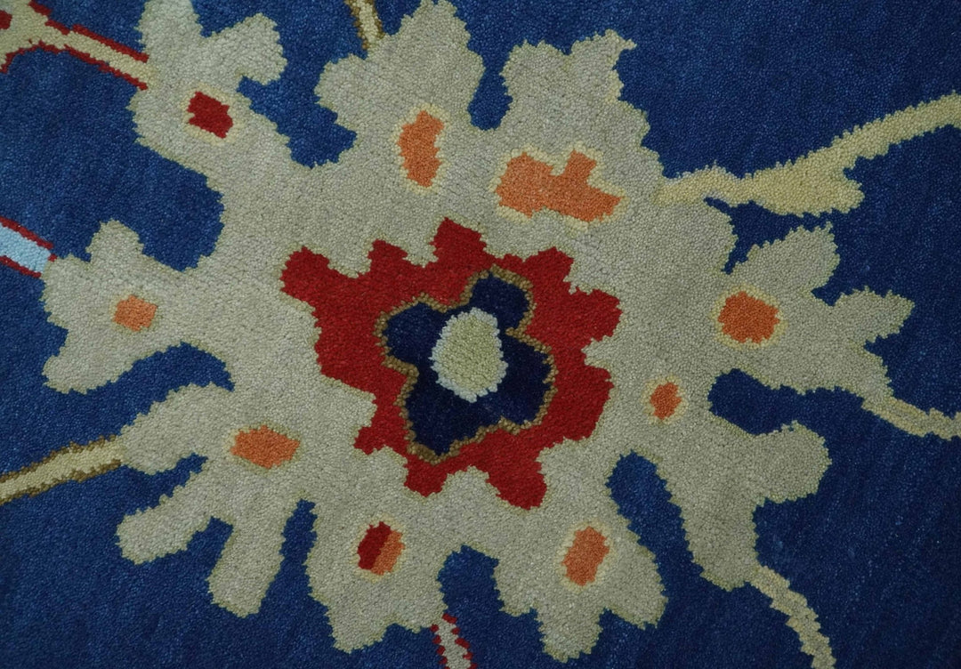 9x12 Hand Knotted Blue and Beige Colorful Oushak Wool Area Rug - The Rug Decor