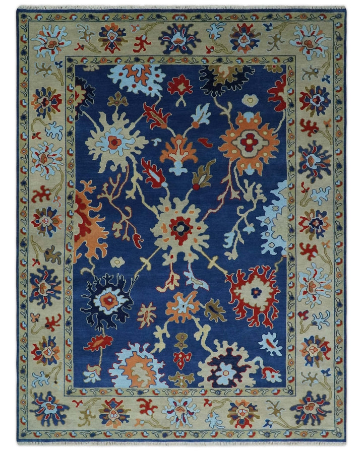 9x12 Hand Knotted Blue and Beige Colorful Oushak Wool Area Rug - The Rug Decor