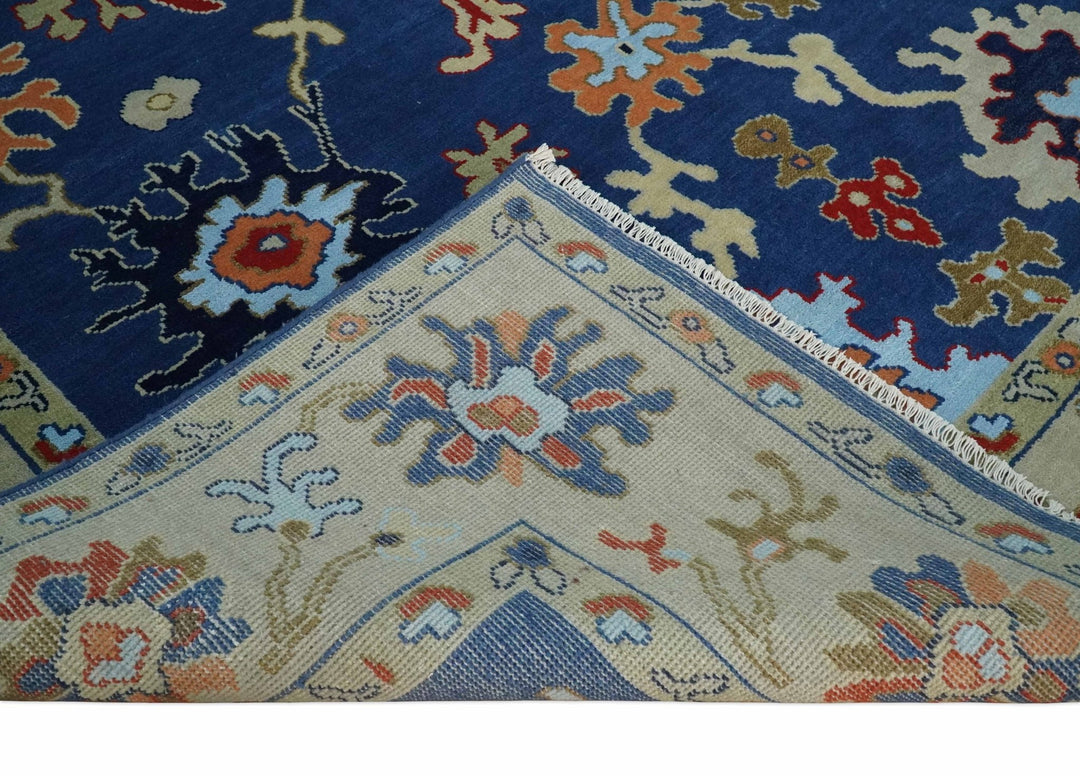 9x12 Hand Knotted Blue and Beige Colorful Oushak Wool Area Rug - The Rug Decor