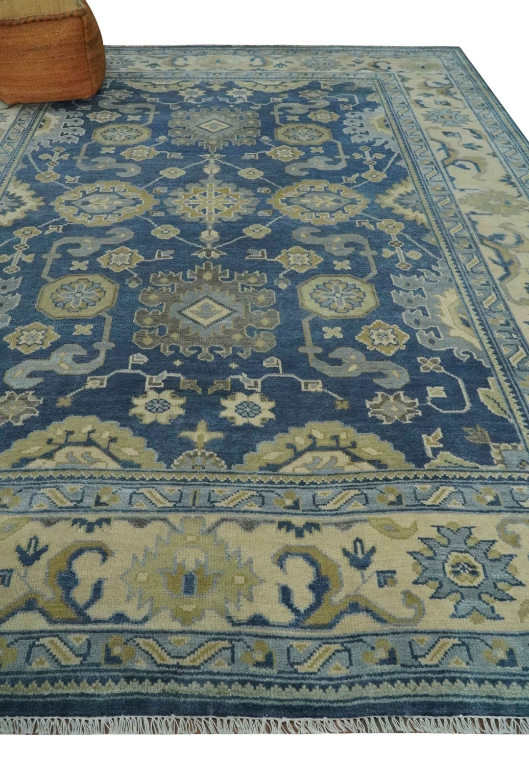 9x12 Hand Knotted Blue and Beige Traditional Oushak Wool Area Rug - The Rug Decor