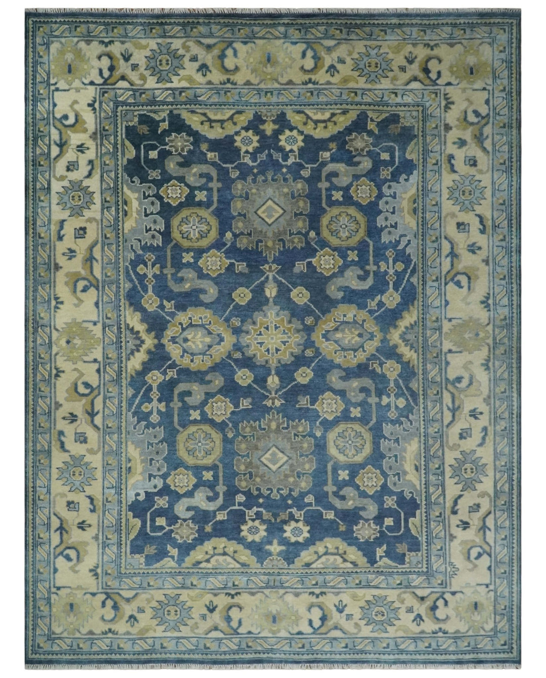 9x12 Hand Knotted Blue and Beige Traditional Oushak Wool Area Rug - The Rug Decor