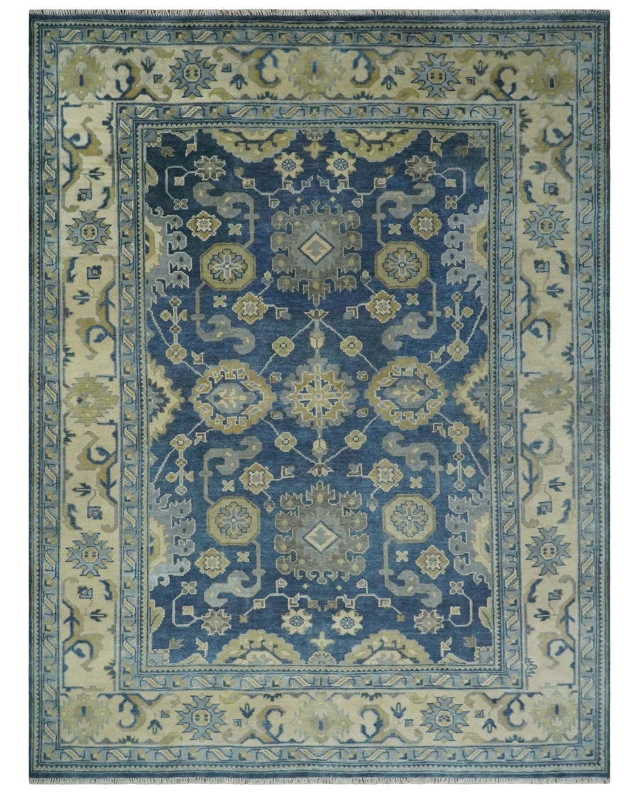 9x12 Hand Knotted Blue and Beige Traditional Oushak Wool Area Rug - The Rug Decor