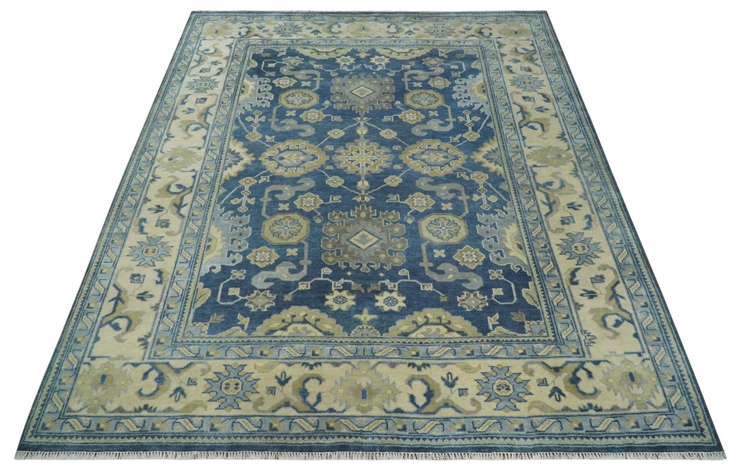 9x12 Hand Knotted Blue and Beige Traditional Oushak Wool Area Rug - The Rug Decor