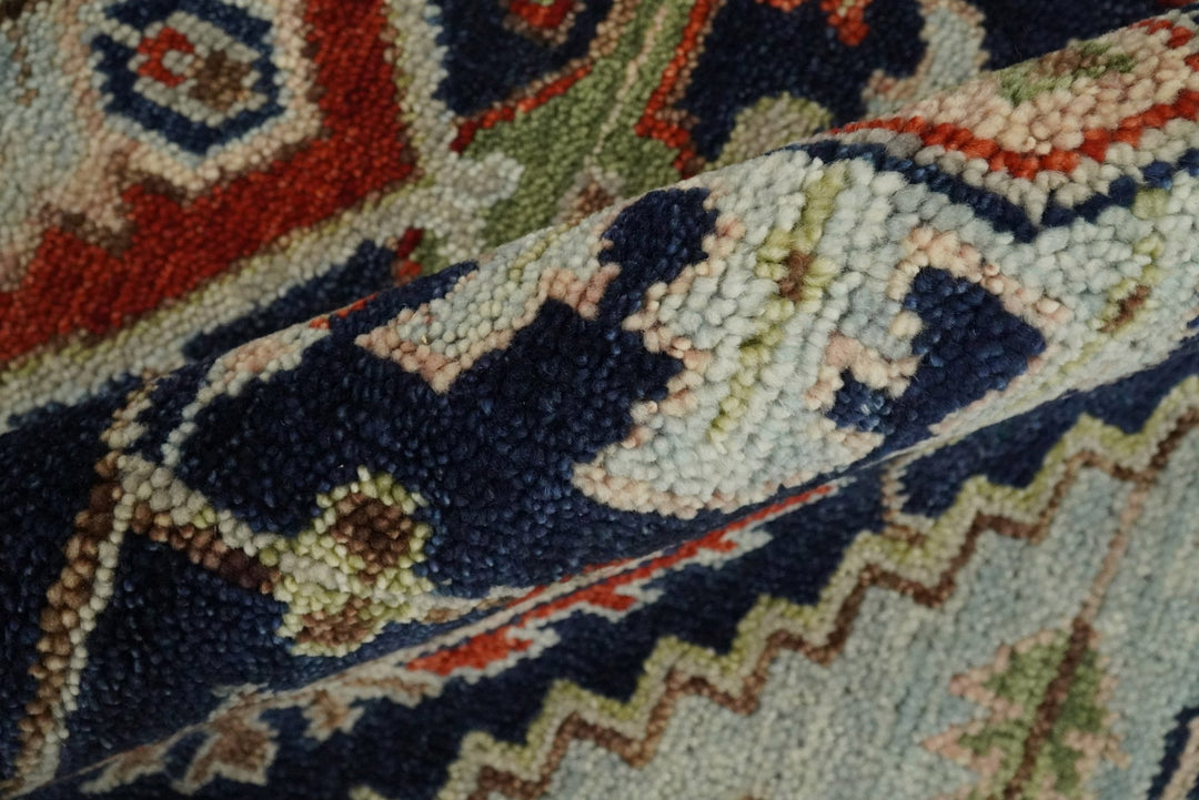 9x12 Hand Knotted Blue and Rust Traditional Heriz Serapi Antique Wool Rug | TRDCP680912 - The Rug Decor