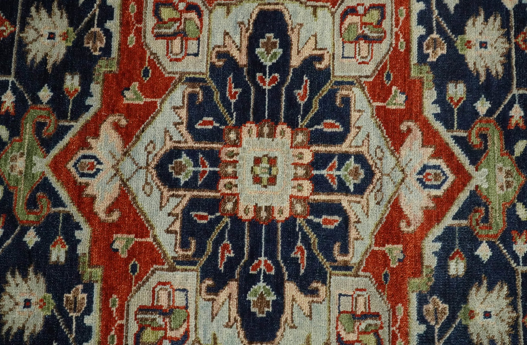 9x12 Hand Knotted Blue and Rust Traditional Heriz Serapi Antique Wool Rug | TRDCP680912 - The Rug Decor