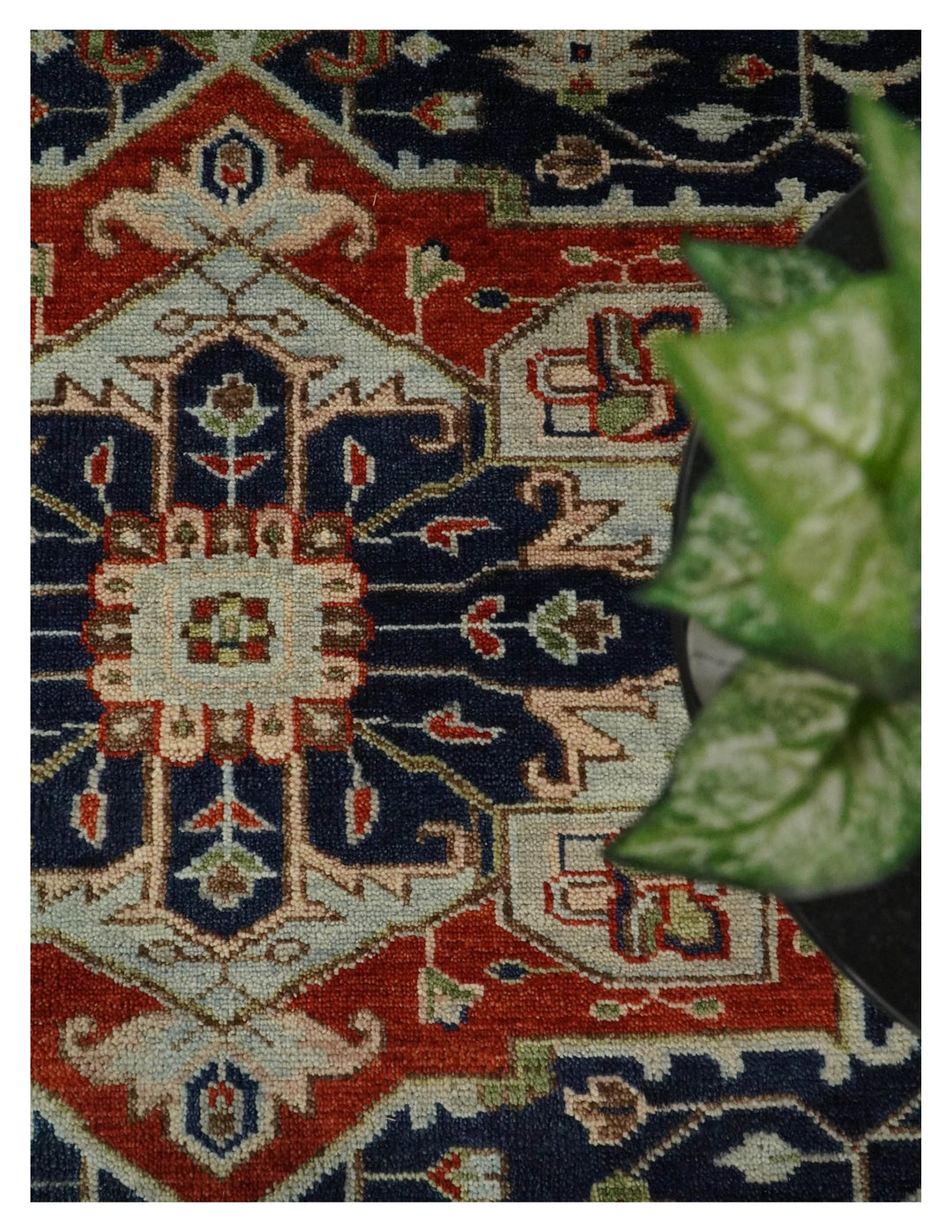 9x12 Hand Knotted Blue and Rust Traditional Heriz Serapi Antique Wool Rug | TRDCP680912 - The Rug Decor