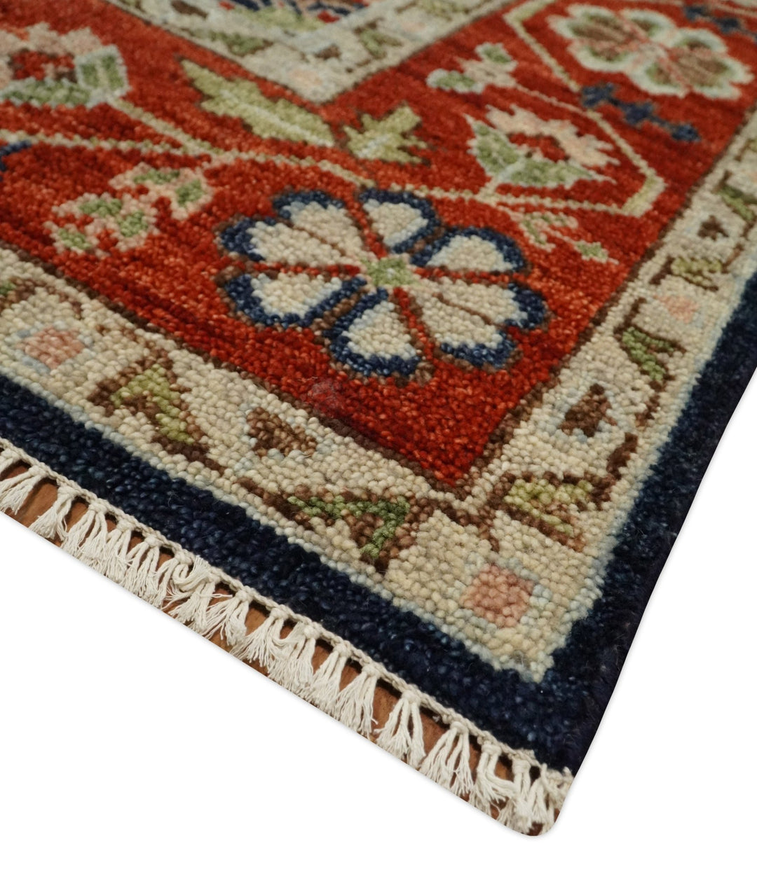 9x12 Hand Knotted Blue and Rust Traditional Heriz Serapi Antique Wool Rug | TRDCP680912 - The Rug Decor
