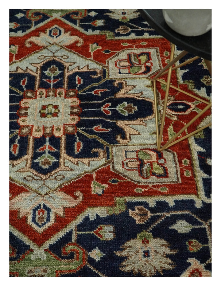 9x12 Hand Knotted Blue and Rust Traditional Heriz Serapi Antique Wool Rug | TRDCP680912 - The Rug Decor