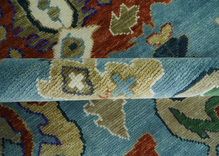 9x12 Hand Knotted Blue, Ivory and Gray vibrant Colorful Oushak Wool Area Rug - The Rug Decor