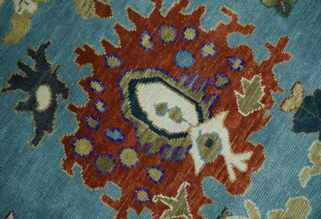 9x12 Hand Knotted Blue, Ivory and Gray vibrant Colorful Oushak Wool Area Rug - The Rug Decor