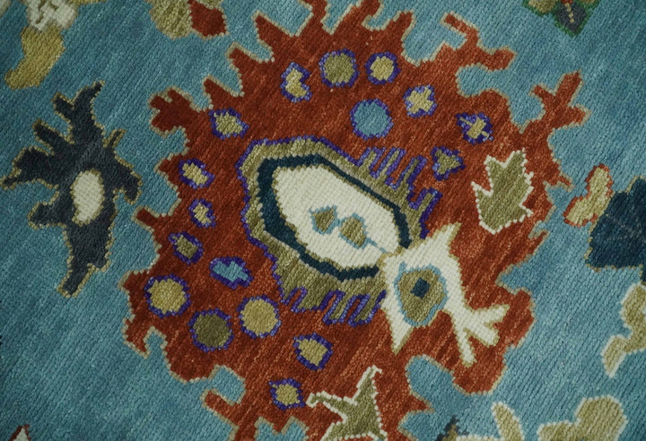 9x12 Hand Knotted Blue, Ivory and Gray vibrant Colorful Oushak Wool Area Rug - The Rug Decor