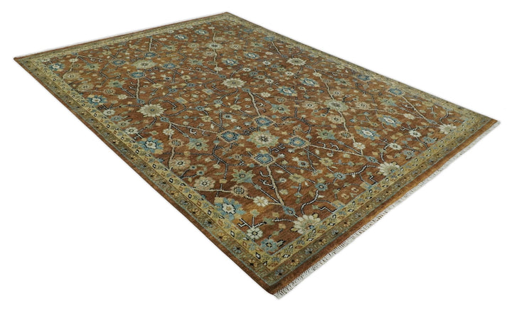 9x12 Hand Knotted Brown and Beige Traditional Floral Wool Area Rug - The Rug Decor