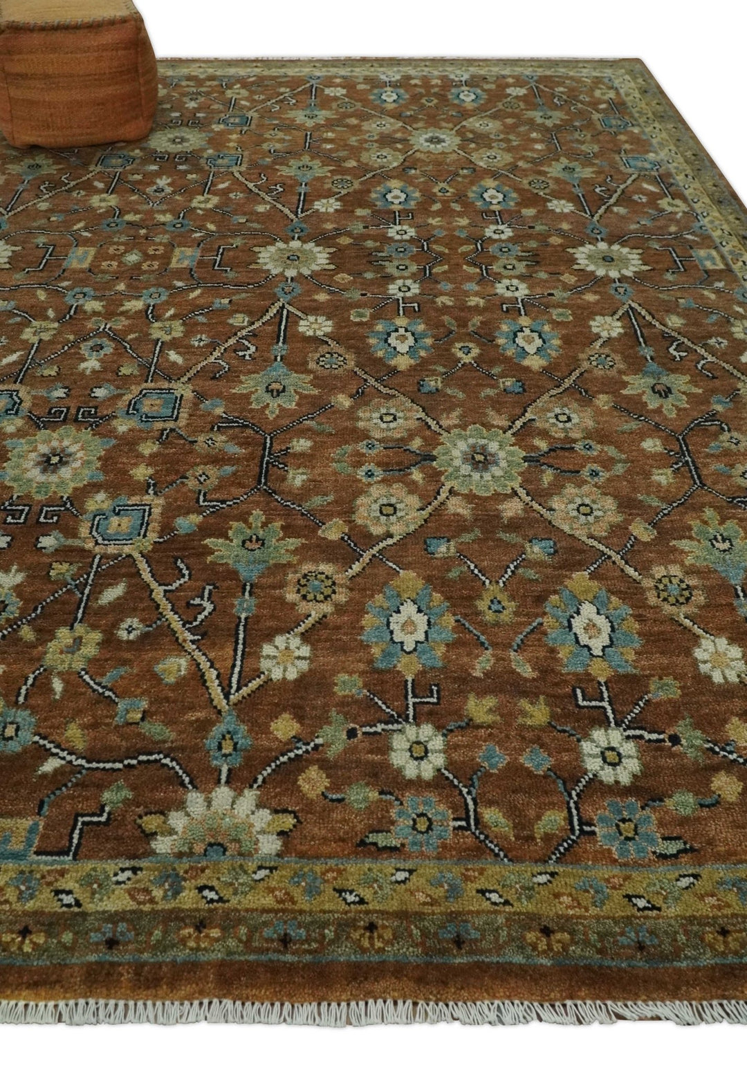 9x12 Hand Knotted Brown and Beige Traditional Floral Wool Area Rug - The Rug Decor
