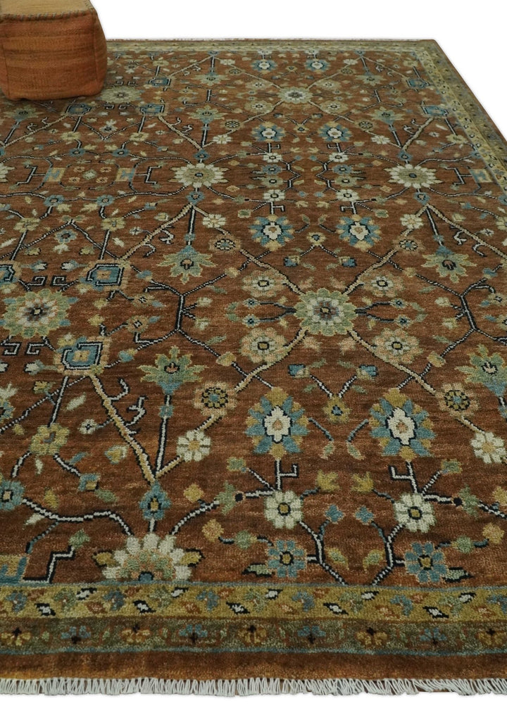 9x12 Hand Knotted Brown and Beige Traditional Floral Wool Area Rug - The Rug Decor