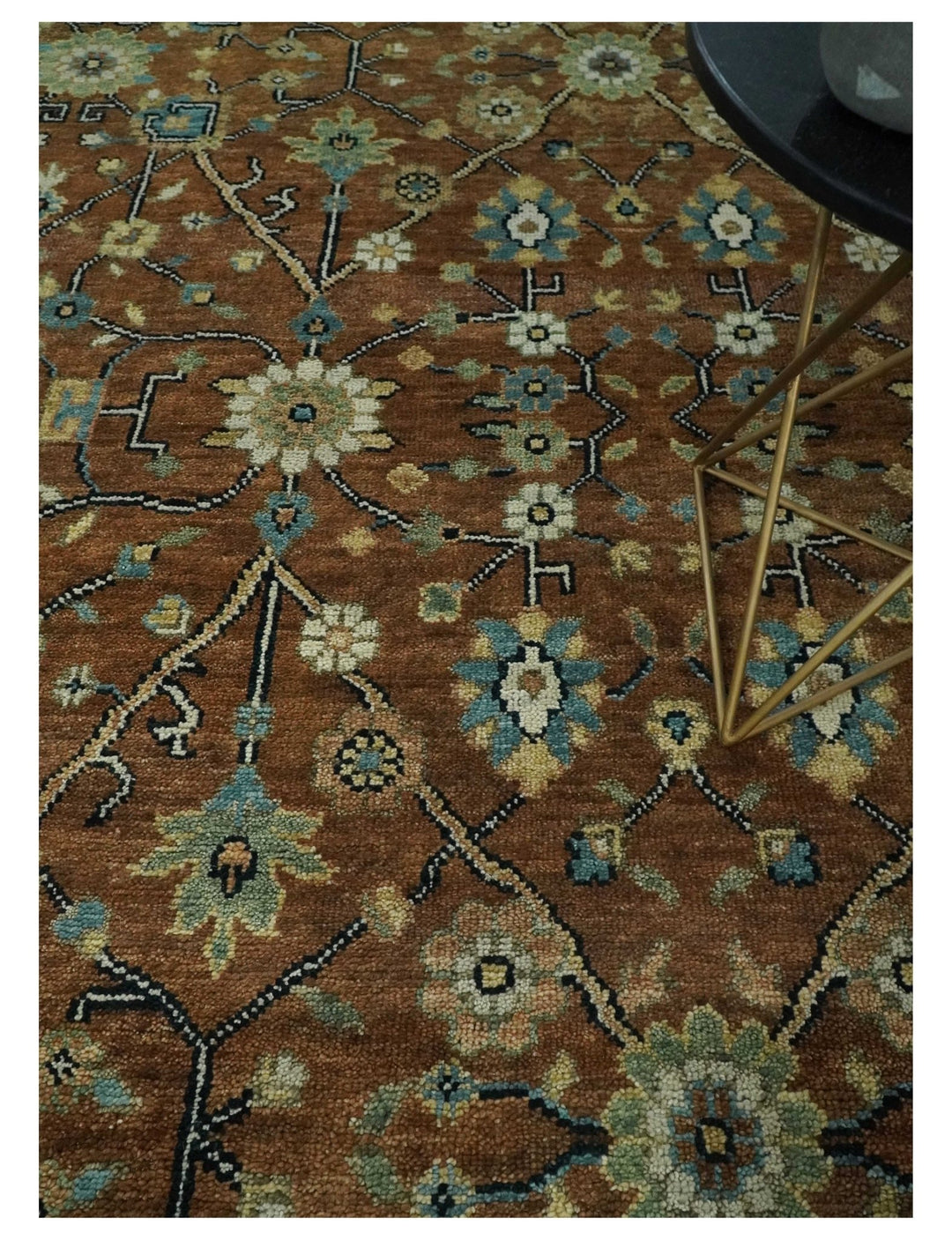 9x12 Hand Knotted Brown and Beige Traditional Floral Wool Area Rug - The Rug Decor