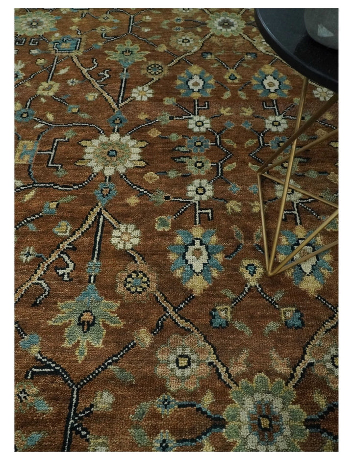 9x12 Hand Knotted Brown and Beige Traditional Floral Wool Area Rug - The Rug Decor