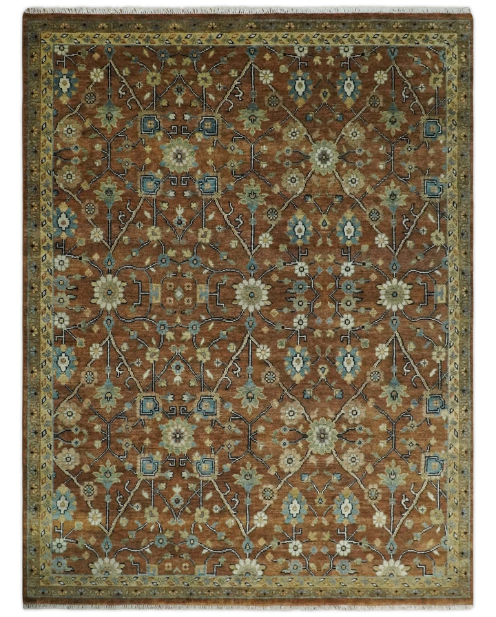 9x12 Hand Knotted Brown and Beige Traditional Floral Wool Area Rug - The Rug Decor