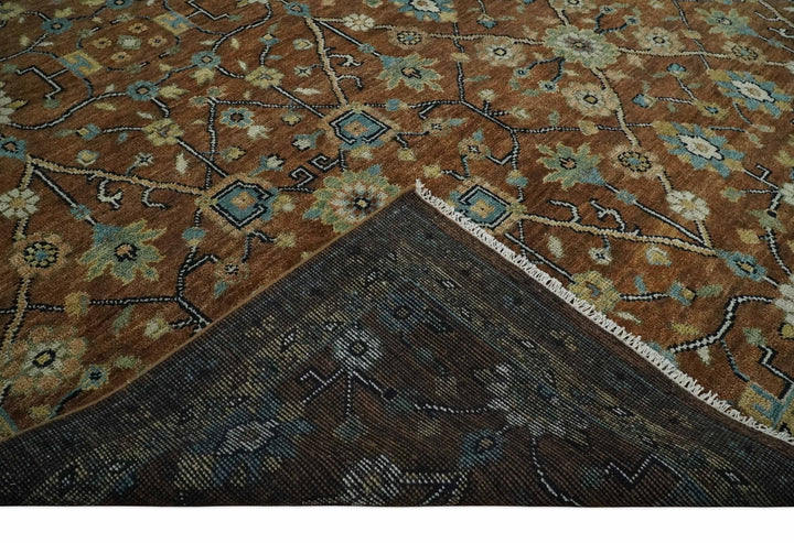 9x12 Hand Knotted Brown and Beige Traditional Floral Wool Area Rug - The Rug Decor