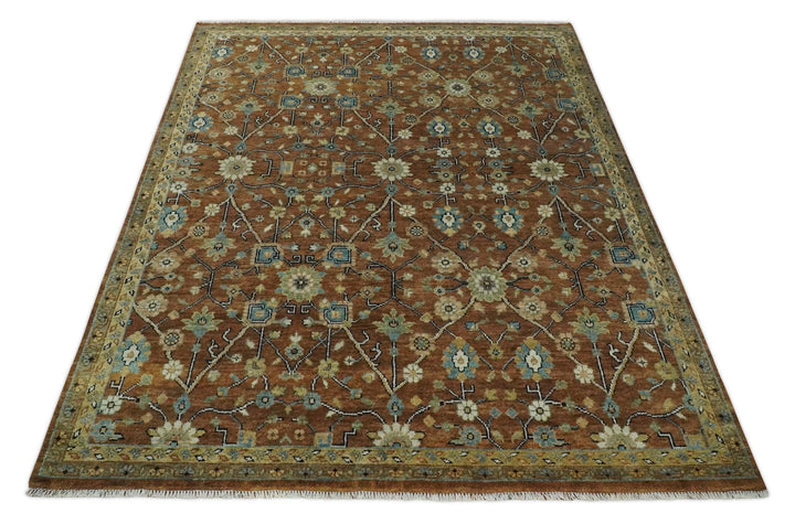9x12 Hand Knotted Brown and Beige Traditional Floral Wool Area Rug - The Rug Decor