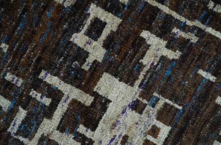 9x12 Hand Knotted Camel and Brown Modern Abstract Contemporary Recycled Silk Area Rug | OP29 - The Rug Decor