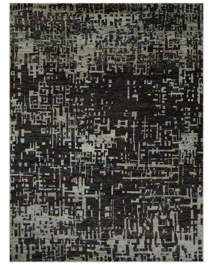 9x12 Hand Knotted Camel and Brown Modern Abstract Contemporary Recycled Silk Area Rug | OP29 - The Rug Decor