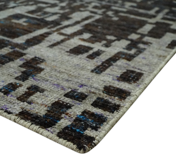 9x12 Hand Knotted Camel and Brown Modern Abstract Contemporary Recycled Silk Area Rug | OP29 - The Rug Decor