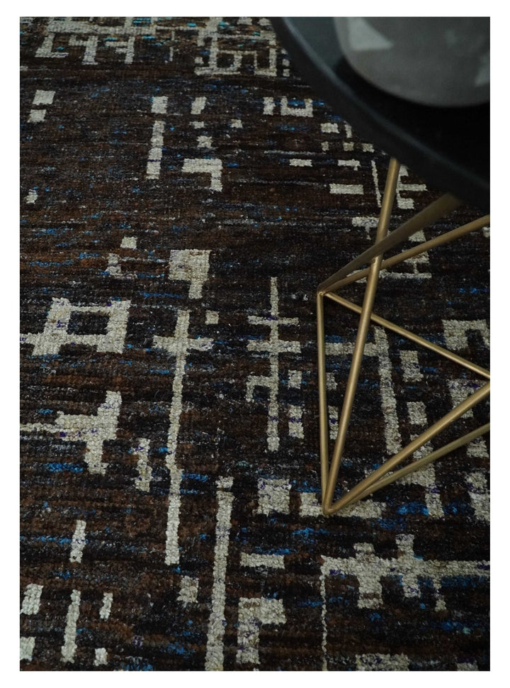 9x12 Hand Knotted Camel and Brown Modern Abstract Contemporary Recycled Silk Area Rug | OP29 - The Rug Decor