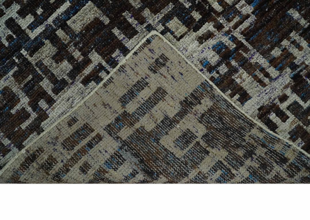 9x12 Hand Knotted Camel and Brown Modern Abstract Contemporary Recycled Silk Area Rug | OP29 - The Rug Decor