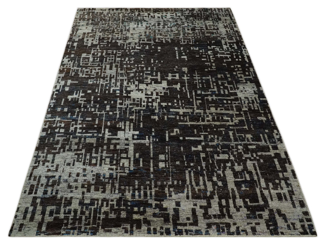 9x12 Hand Knotted Camel and Brown Modern Abstract Contemporary Recycled Silk Area Rug | OP29 - The Rug Decor