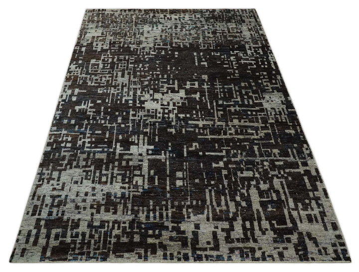 9x12 Hand Knotted Camel and Brown Modern Abstract Contemporary Recycled Silk Area Rug | OP29 - The Rug Decor