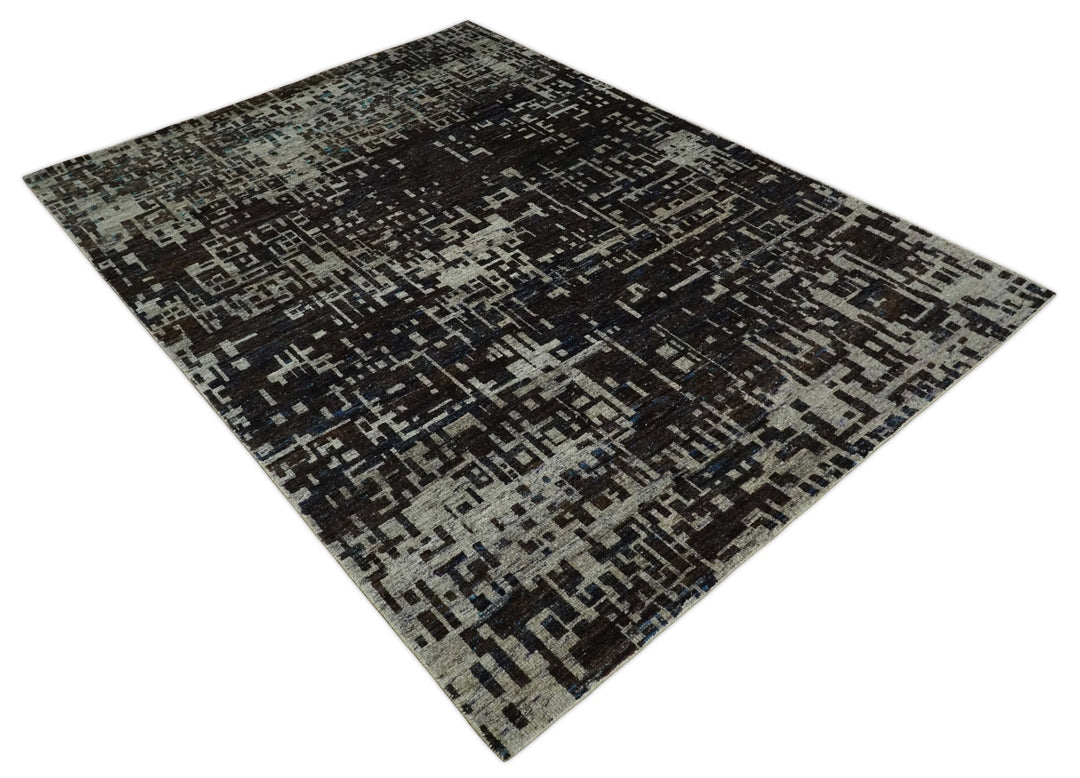 9x12 Hand Knotted Camel and Brown Modern Abstract Contemporary Recycled Silk Area Rug | OP29 - The Rug Decor