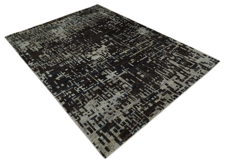 9x12 Hand Knotted Camel and Brown Modern Abstract Contemporary Recycled Silk Area Rug | OP29 - The Rug Decor