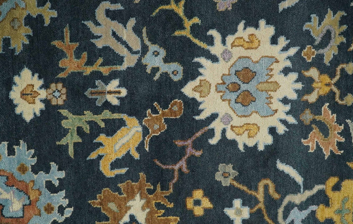 9x12 Hand Knotted Charcoal and Ivory Oushak Traditional Persian Vintage Wool Rug | TRDCP789912 - The Rug Decor