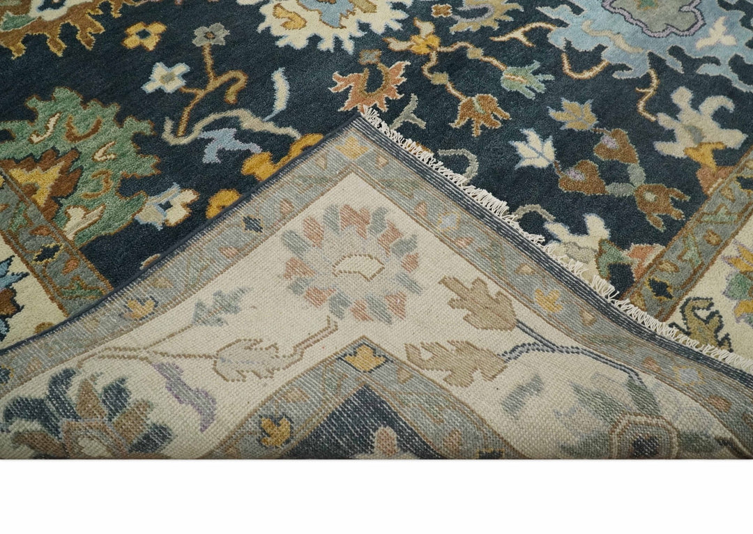 9x12 Hand Knotted Charcoal and Ivory Oushak Traditional Persian Vintage Wool Rug | TRDCP789912 - The Rug Decor