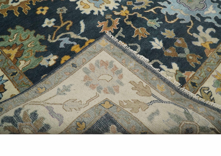 9x12 Hand Knotted Charcoal and Ivory Oushak Traditional Persian Vintage Wool Rug | TRDCP789912 - The Rug Decor