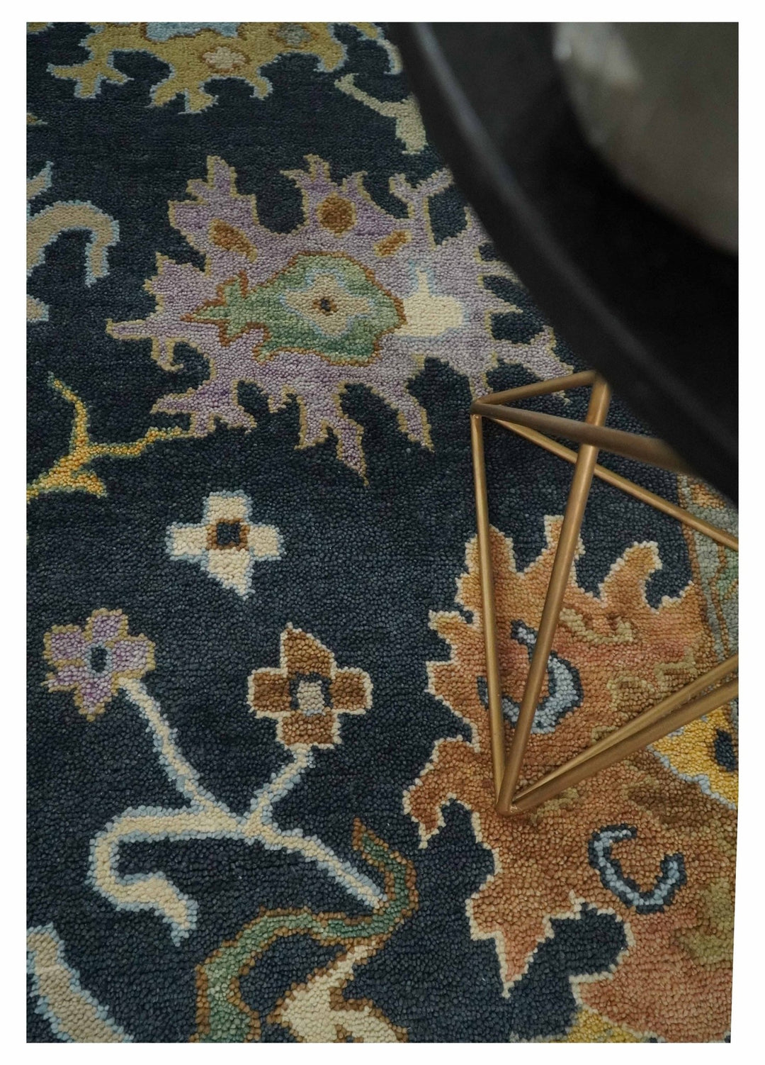 9x12 Hand Knotted Charcoal and Ivory Oushak Traditional Persian Vintage Wool Rug | TRDCP789912 - The Rug Decor