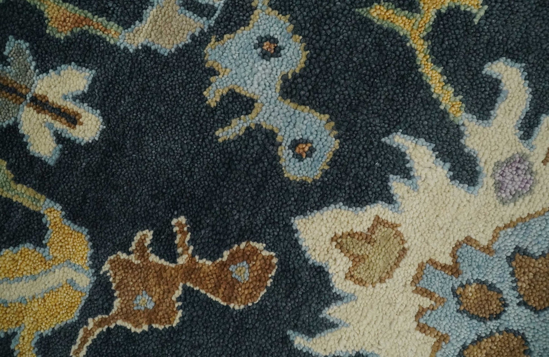9x12 Hand Knotted Charcoal and Ivory Oushak Traditional Persian Vintage Wool Rug | TRDCP789912 - The Rug Decor