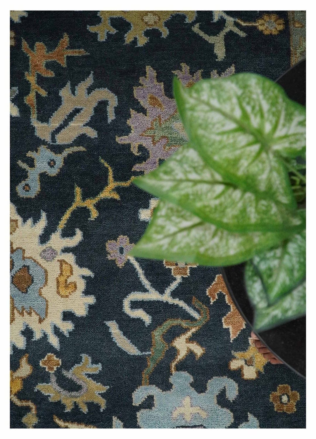 9x12 Hand Knotted Charcoal and Ivory Oushak Traditional Persian Vintage Wool Rug | TRDCP789912 - The Rug Decor