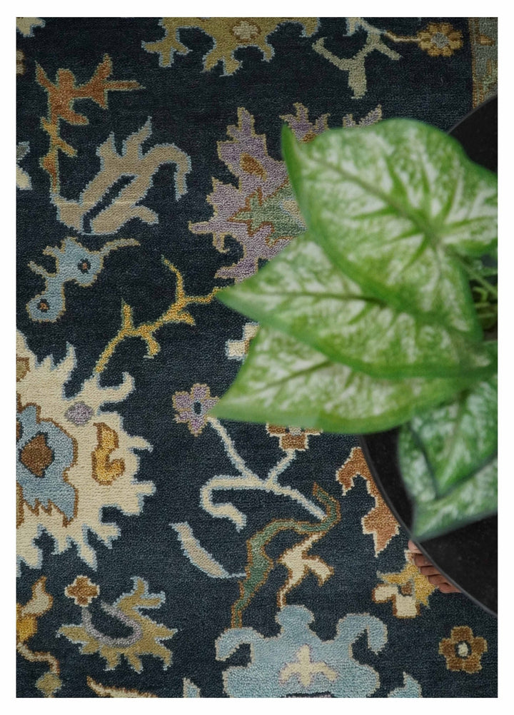 9x12 Hand Knotted Charcoal and Ivory Oushak Traditional Persian Vintage Wool Rug | TRDCP789912 - The Rug Decor