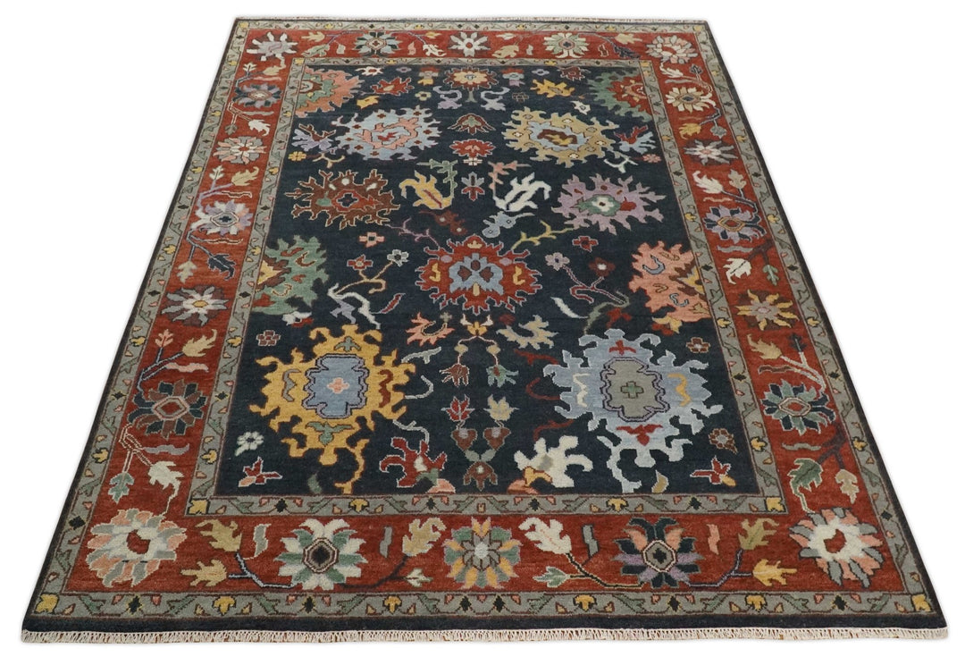 9x12 Hand Knotted Charcoal and Rust Traditional Persian Oushak Wool Rug | TRDCP732912 - The Rug Decor