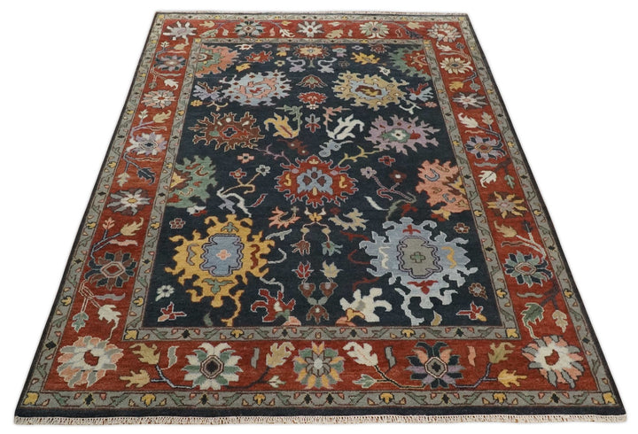 9x12 Hand Knotted Charcoal and Rust Traditional Persian Oushak Wool Rug | TRDCP732912 - The Rug Decor