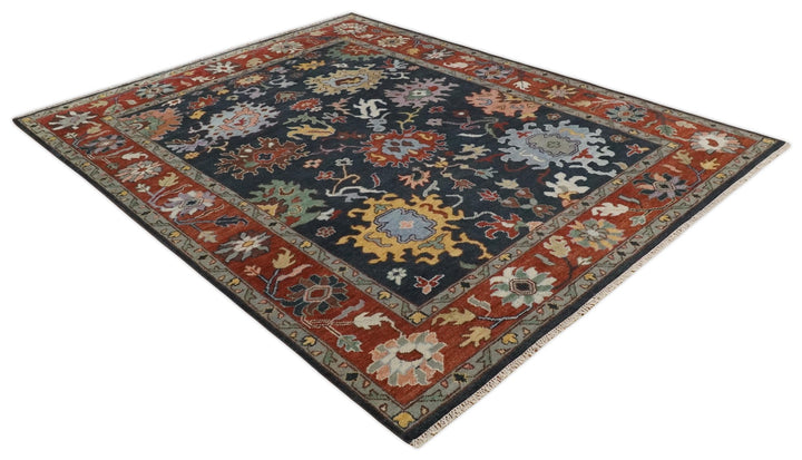 9x12 Hand Knotted Charcoal and Rust Traditional Persian Oushak Wool Rug | TRDCP732912 - The Rug Decor