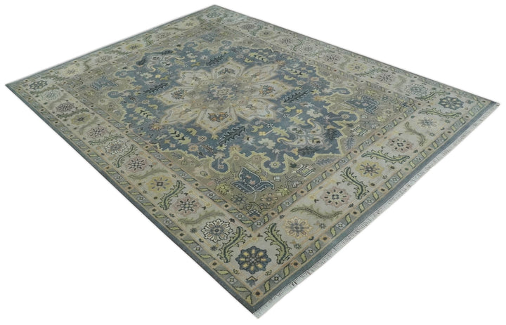 9x12 Hand Knotted Gray, Charcoal and Olive Traditional Wool Rug - The Rug Decor